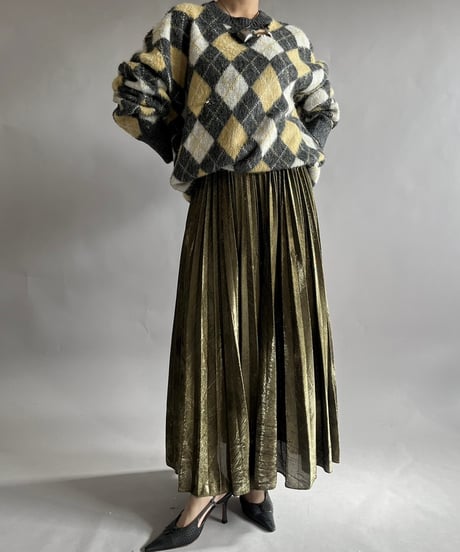 【USED】 100% ORLON ACRYLIC Argyle Knit Top/241207-007