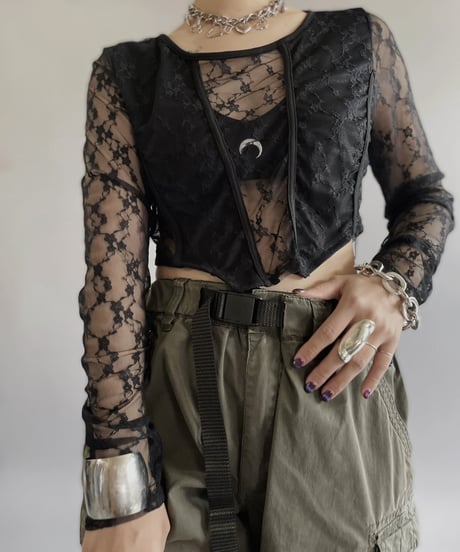 【USED】 Lace Patterned Sheer Top/240414-024