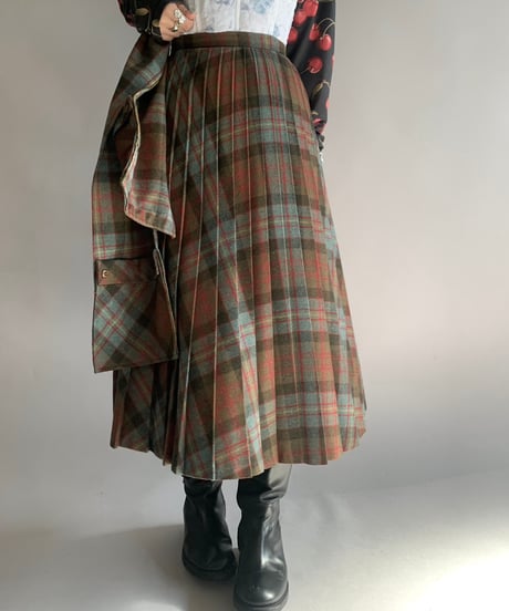 【USED】 Check Patterned Wool Long Skirt / 241124-008