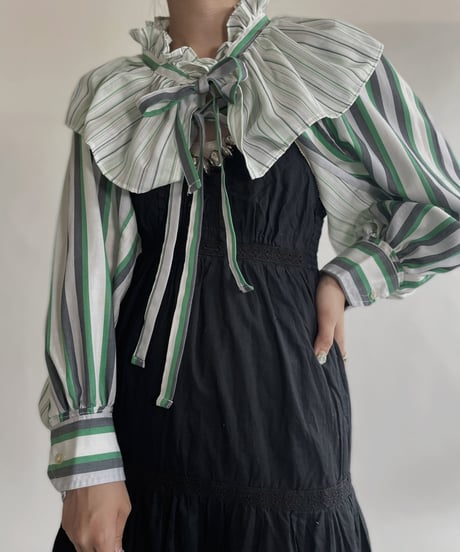 【RE;CIRCLE】 RE Striped Shirt Detachable Collar + Bolero / 220609-004