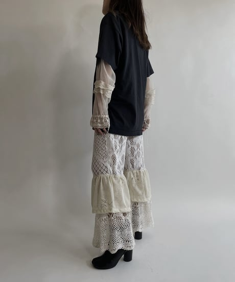 【RE;CIRCLE】 RE Crochet Lace Tiered Pants / 220427-045