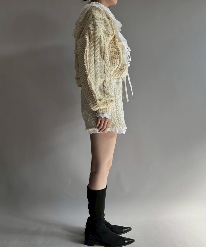 RE;CIRCLE】 RE Aran Knit Patchwork Lace Collar