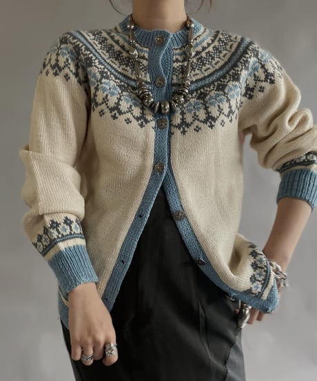 【USED】 Made in Norway Wool100% Tirolean Knit Top /240120-014