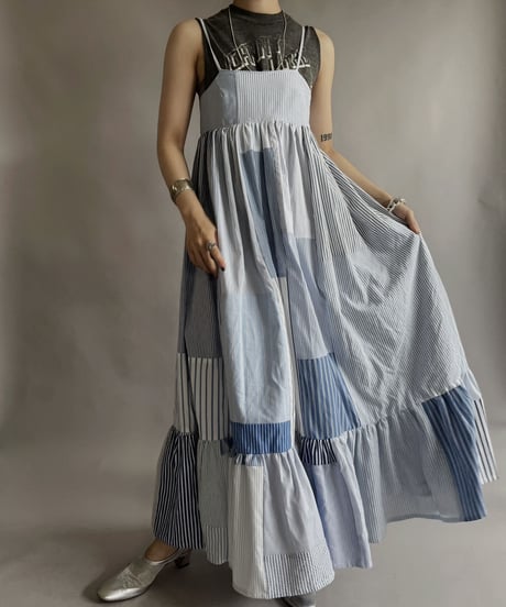 【RE;CIRCLE】 RE Patchwork Strip Shirt One-Piece / 230608-016