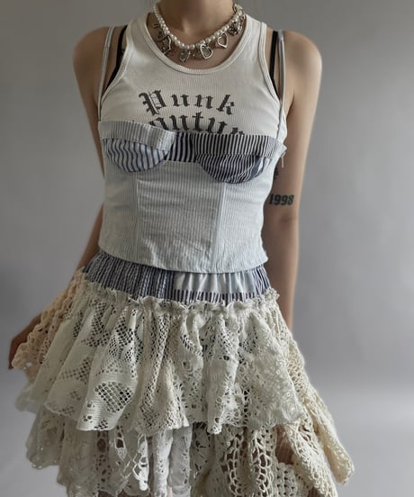 【RE;CIRCLE】 Re Corset Patchwork Stripe Shirt  /  240926-009