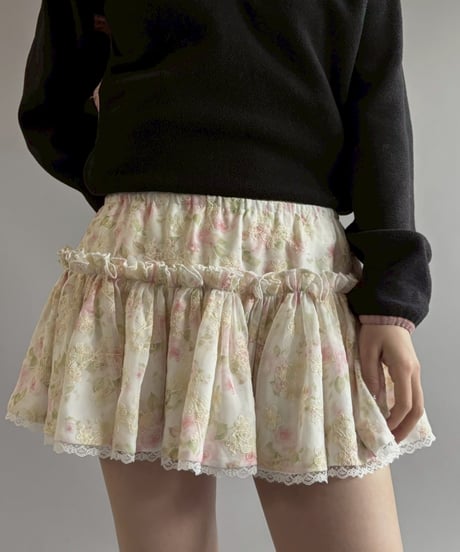 【USED】 Flower Pattern Frill Mini Skirt / 251115-009