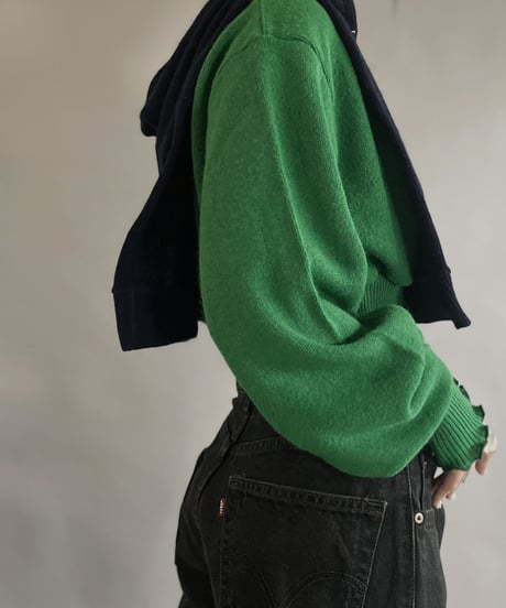 【RE;CIRCLE】 RE Acrylic Knit Cardigan + Hoodie Green × Navy / 230220-005