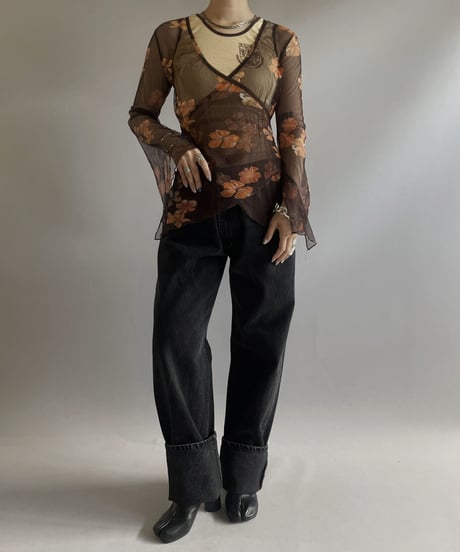 【USED】 Flower Patterned Sheer Top / 230909-010