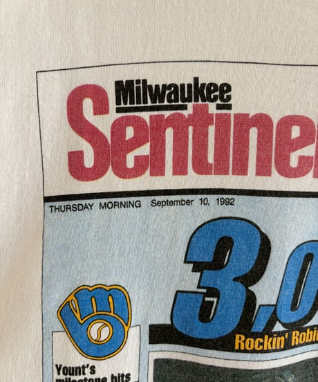 【USED】 Made in USA 92's HOLOUBEK Baseball Newspaper T-Shirt / 260607-028