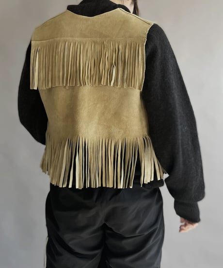 【USED】 Leather Fringe Vest Beige / 230121-011