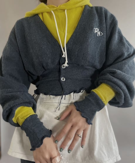 【RE;CIRCLE】 RE Acrylic Knit Cardigan + Hoodie Blue × Yellow / 230220-007