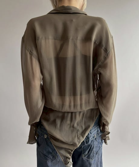 【USED】 100%SILK Sheer Leotard Blouse / 260425-023