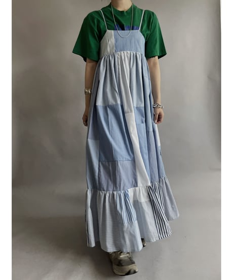 【RE;CIRCLE】 RE Patchwork Strip Shirt One-Piece / 230608-020