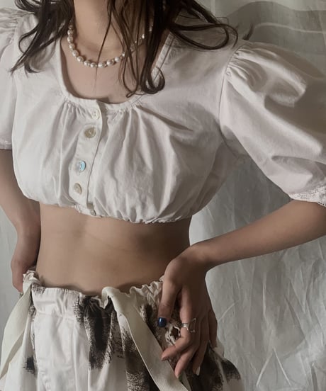 【USED】 White Cotton Tyrol Blouse①/210421-026
