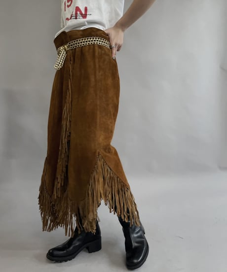 【USED】 Suede Leather Skirt Brown / 230304-017