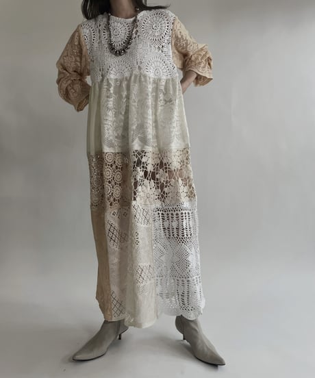 【RE;CIRCLE】 RE Crochet Lace Patchwork One-piece / 220526-009