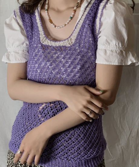 【USED】 No Sleeve Crochet Knit /210421-039