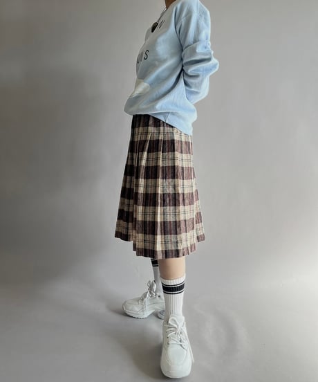 【USED】 Check Patterned Pleats Wool Skirt / 241019-033