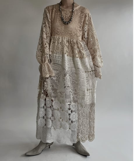 【RE;CIRCLE】 RE Crochet Lace Patchwork One-piece / 220526-012