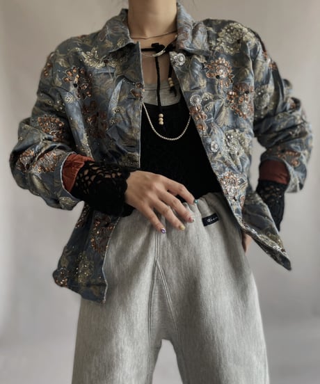 【USED】  Flower Pattern Spangle Jacket / 230408-023