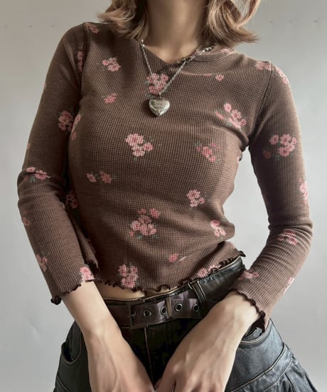 【USED】 Flower Pattern Thermal L/S T-shirt / 251004-007