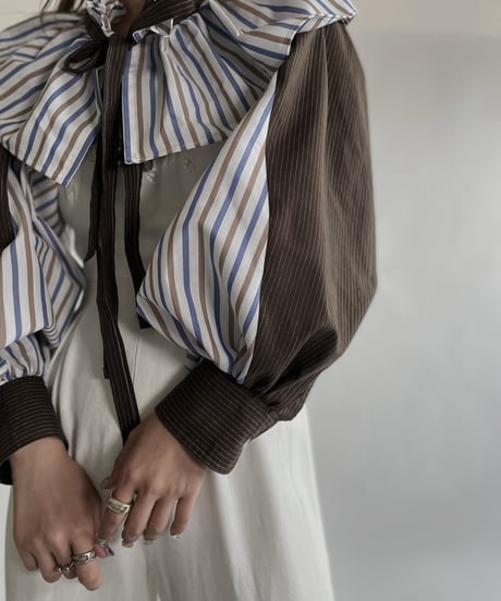 【RE;CIRCLE】 RE Striped Shirt Detachable Collar + Bolero / 220609-009