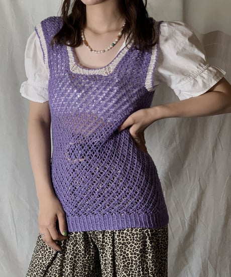【USED】 No Sleeve Crochet Knit /210421-039