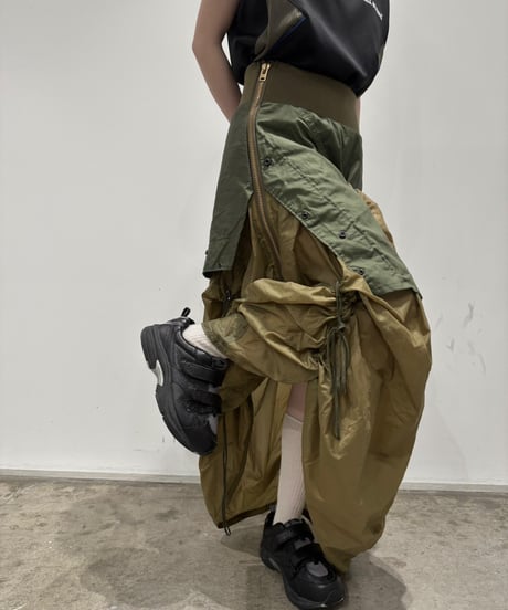 【RE;CIRCLE】 RE U.S Military Rebuild Parachute Layered Skirt Khaki / 260423-007