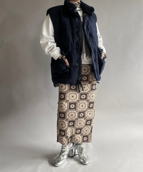 【USED】 Flower Patterned Sleeve Convertible Tight Long One-Piece /241130-003