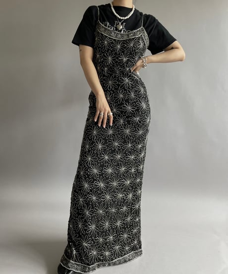 【USED】 Lame Patterned Camisole Long One-Piece /240810-014