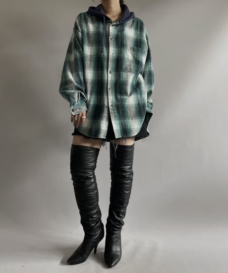 【USED】 Ombre Check Flannel Hoodie Shirt/ 231014-024