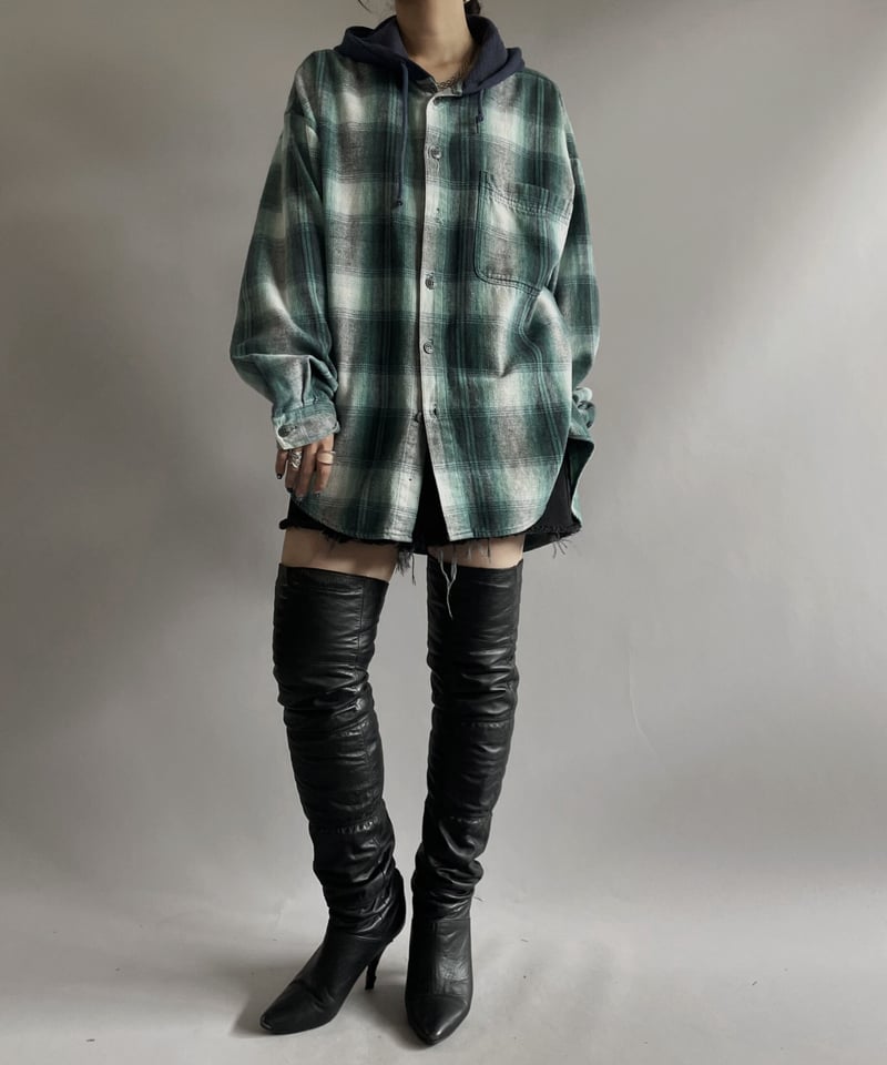 USED】 Ombre Check Flannel Hoodie Shirt/ 231014
