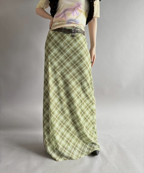 【USED】 Check Pattern Sheer Long Skirt /260328-003
