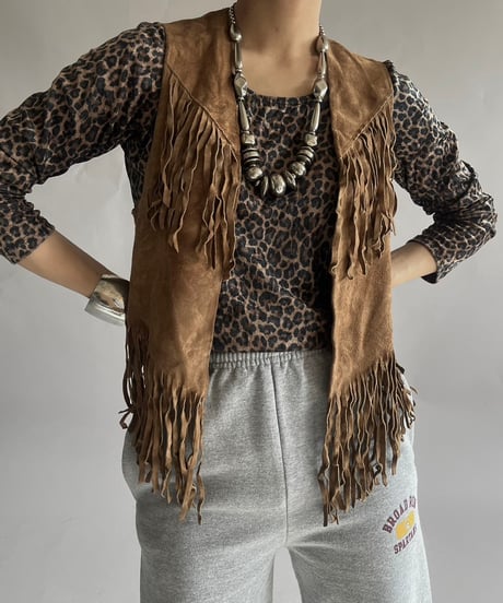 【USED】 Suede Fringe Vest /241214-001