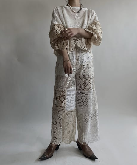 【RE;CIRCLE】 RE Crochet Lace Patchwork Pants / 220427-022