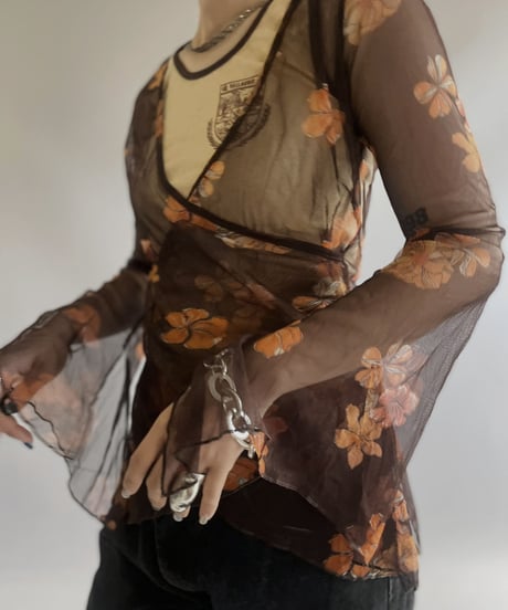 【USED】 Flower Patterned Sheer Top / 230909-010