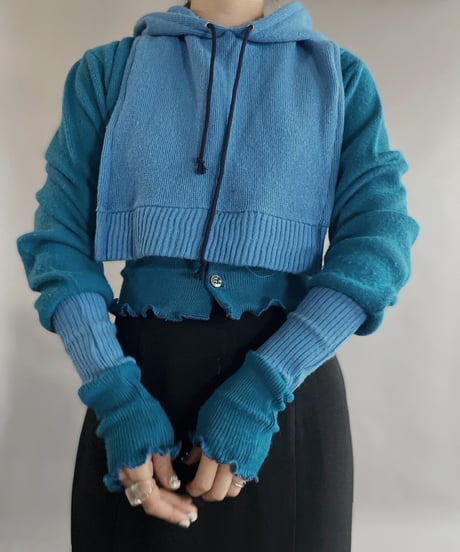 【RE;CIRCLE】 RE Acrylic Knit Cardigan + Hoodie Blue / 230220-013