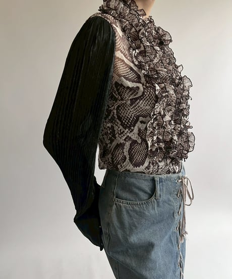 【USED】 Leopard Pattern L/S Sheer Top  / 250526-008