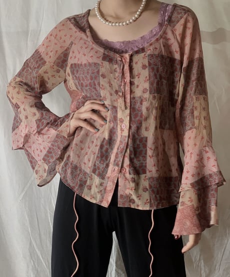 【USDE】 Paisley Patterned See-through Top/210324-40