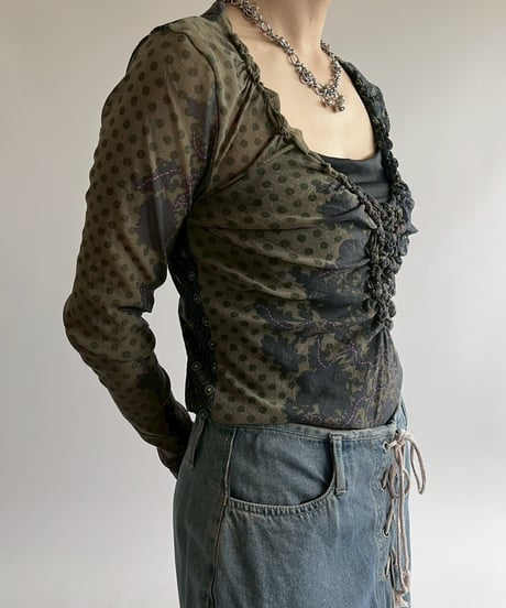 【USED】 Design Shirring Sheer Top  / 250526-006