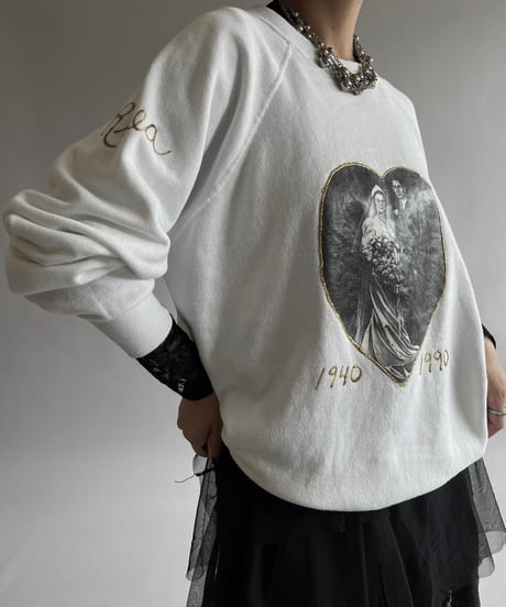 【USED】 Made in USA 90's Wedding Print L/S Raglan Sweat Top /240928-019