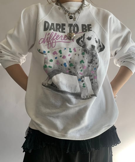 【USED】 Made in USA 90's Hanes Dog Print Sweat Top/241124-024