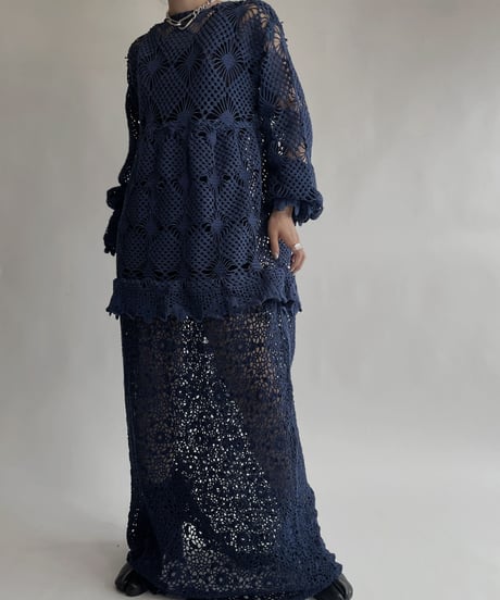 【RE;CIRCLE】 RE Crochet Blue Lace One-piece / 220728-009