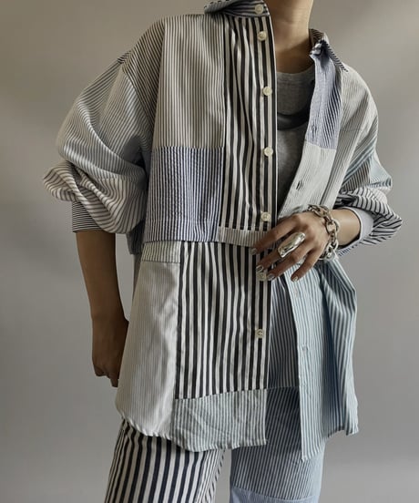 【RE;CIRCLE】 RE Patchwork Strip Shirt / 230824-003