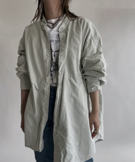 【RE;CIRCLE】 RE Collarless Striped Shirt / 220609-013