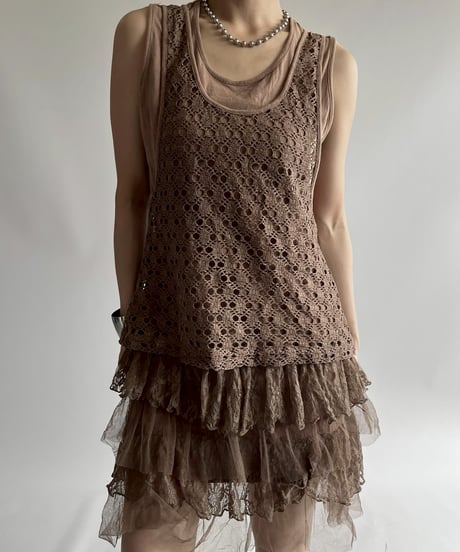 【USED】 Mesh Design Tiered One-Piece / 250726-007