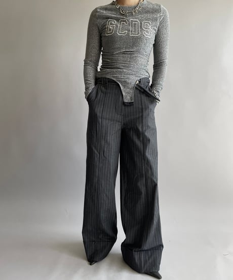 【USED】 Dead Stock GANNI Stripe Patterned Slacks Pants / 241006-022