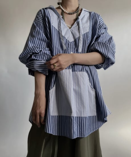 【RE;CIRCLE】 RE Stripe Shirt Mexican Hoodie / 220423-028