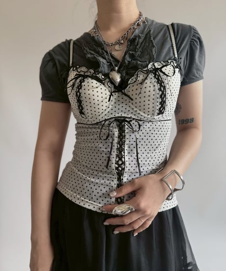【USED】 Dot Pattern Sheer Camisole Bra Top  / 250705-016