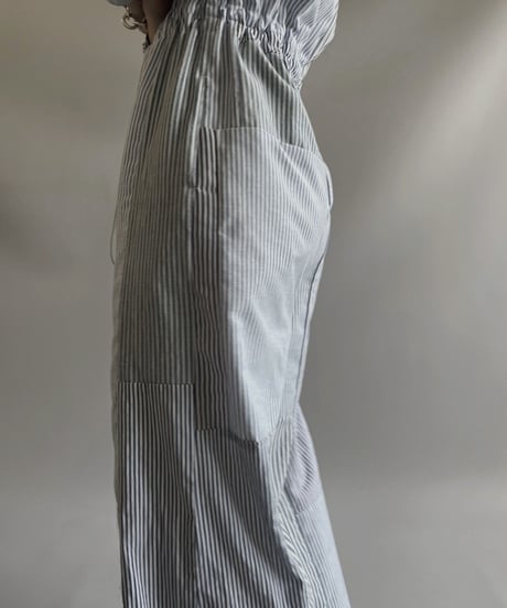 【RE;CIRCLE】 RE Patchwork Strip Shirt Jump Suits/ 230824-010
